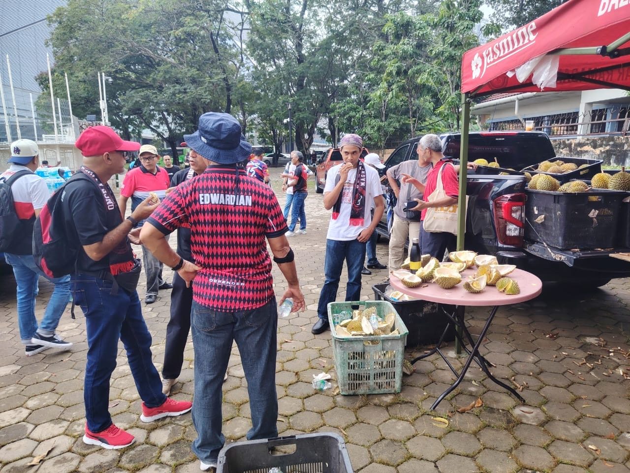 Members at the durian party outside Stadium Merdeka